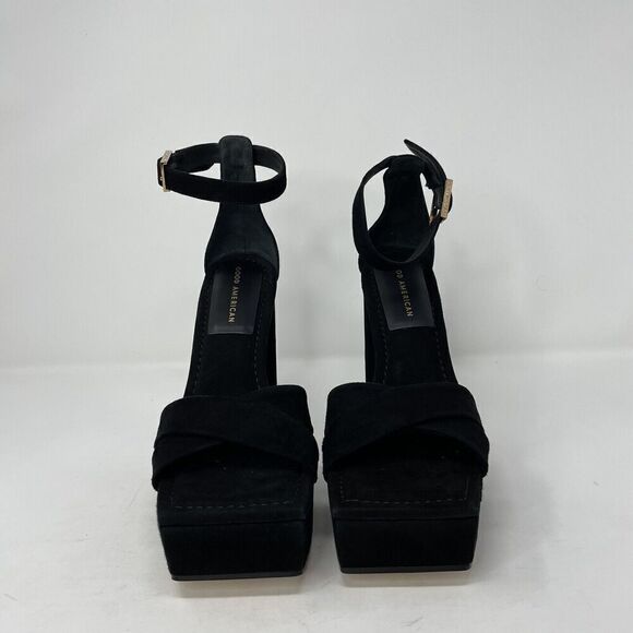 GOOD AMERICAN Description Platform Sandal Womens 9 Black Suede Heels NEW Ankle - Picture 3 of 11